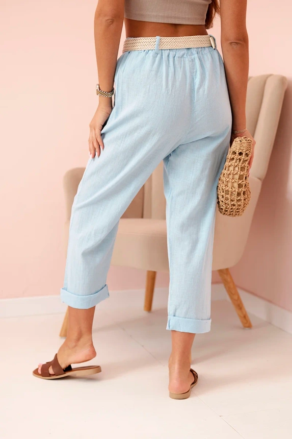 Damen Leinen-Baumwollhose mit Gürtel blau