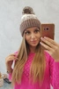 Dámská čepice s bambulí Abigail K326 cappuccino+ecru
