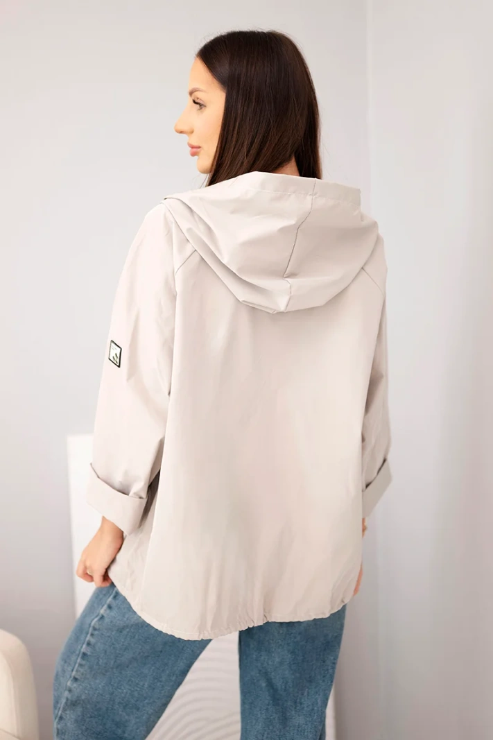 Women's spring jacket with hood and drawstring dark beige