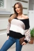 Women's striped sweater with cable knit sleeves made of wool black + beige