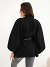 Damenponcho mit Gürtel und hohem Kragen Überwurf schwarz