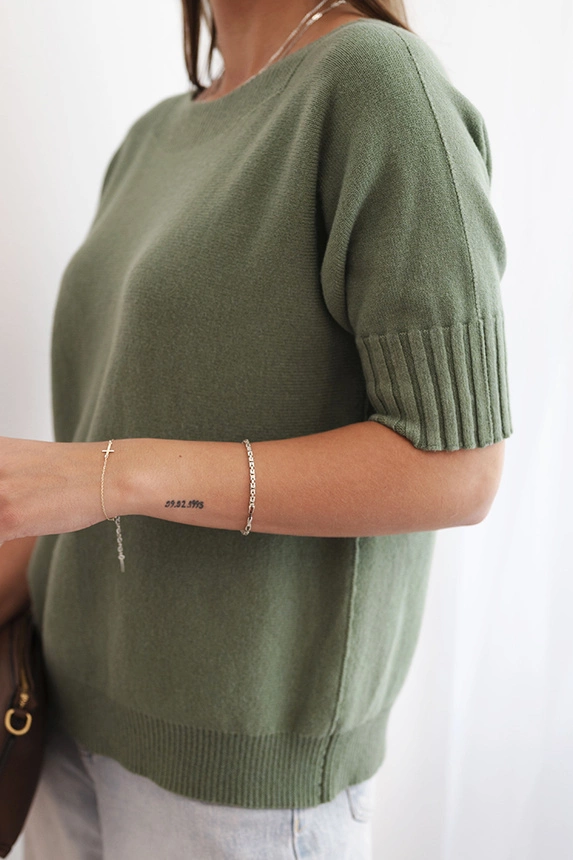 Women's short-sleeve viscose sweater khaki