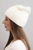Women's winter wool hat with decorative embossing K474 ecru