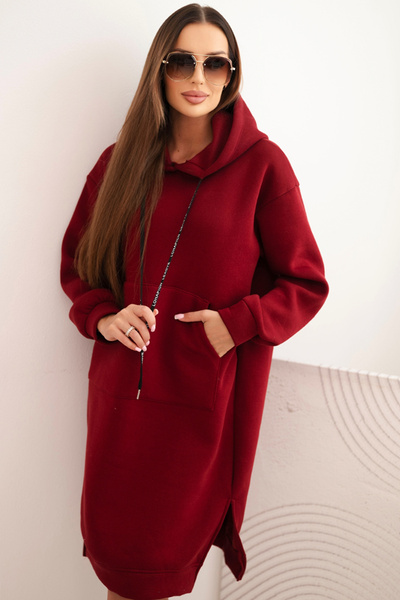 Women's cotton hoodie dress insulated burgundy
