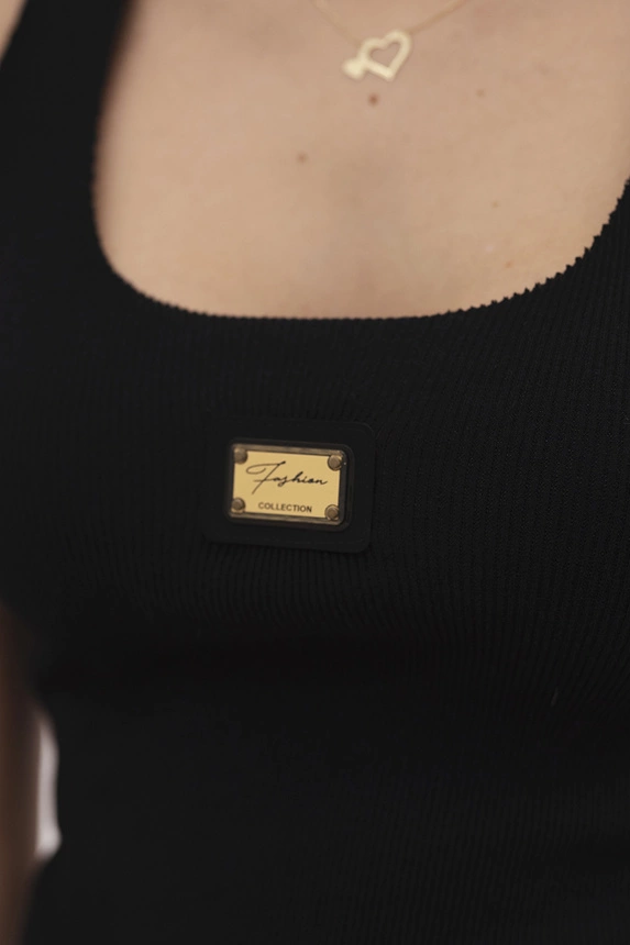 Gerippte Bluse mit Bling schwarz