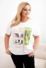Women's cotton Plus Size blouse with print and sequins white + green