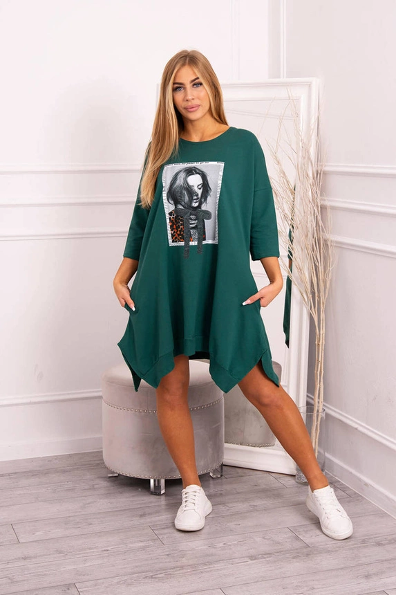 Dress with print and flared bottom green