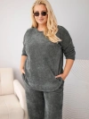 Plus Size women's set made of viscose corduroy with wide pants and sweatshirt khaki