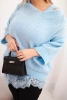 Women's set with a V-neck sweater and a viscose blouse with a lace bottom blue