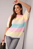 Women's airy sweater in colorful stripes with short sleeves light pink