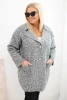 Dámský kabát Plus Size beránek s vlnou a kapsami grafitový melange