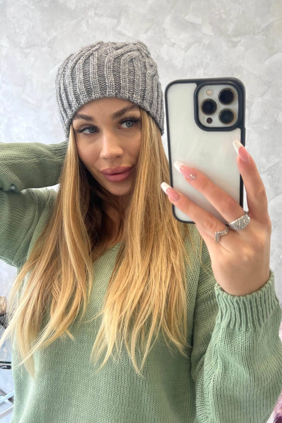 Čapica s fleece Paulina K227 tmavošedý