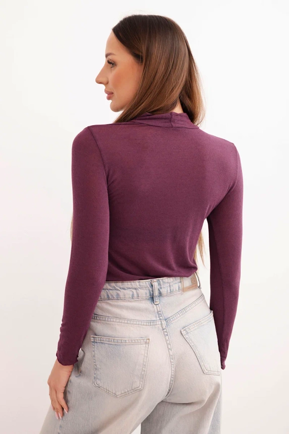Women's cashmere blouse with a delicate turtleneck and long sleeves plum
