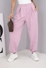 Women's cotton high-waisted pants with a decorative button dark pink