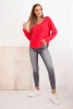 Women's sweater with viscose and a V-neck fuchsia