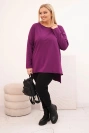 Asymmetrical Plus Size women's blouse with long sleeves dark purple