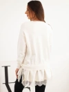 Damen Viskosepullover mit Spitzenabschluss und Bindung ecru