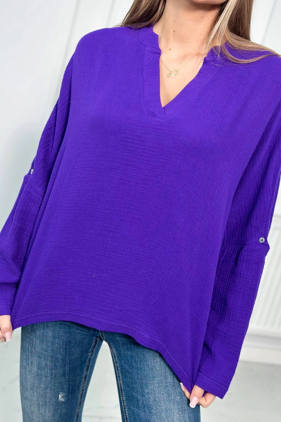 Muslin blouse with rolled-up sleeves dark purple