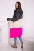 Striped hooded cardigan sweater graphite + beige + pink neon
