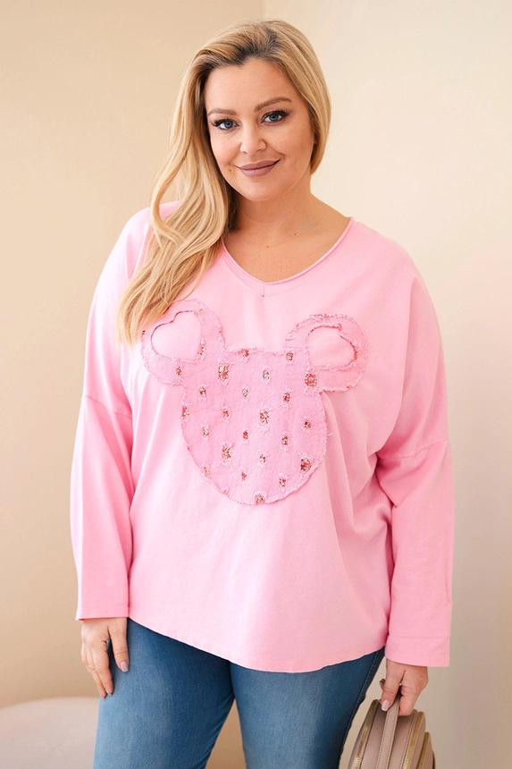 Women's cotton Plus Size blouse with a V-neck light pink