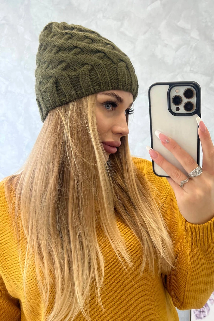 Čapica s fleece Agnieszka K239 khaki