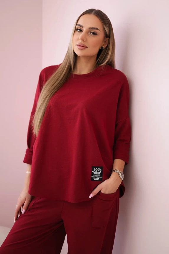 Baumwoll-Sweatshirt-Hosen-Set weinrot