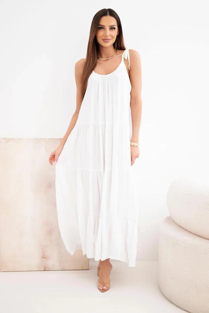 Women's viscose dress with tied straps white
