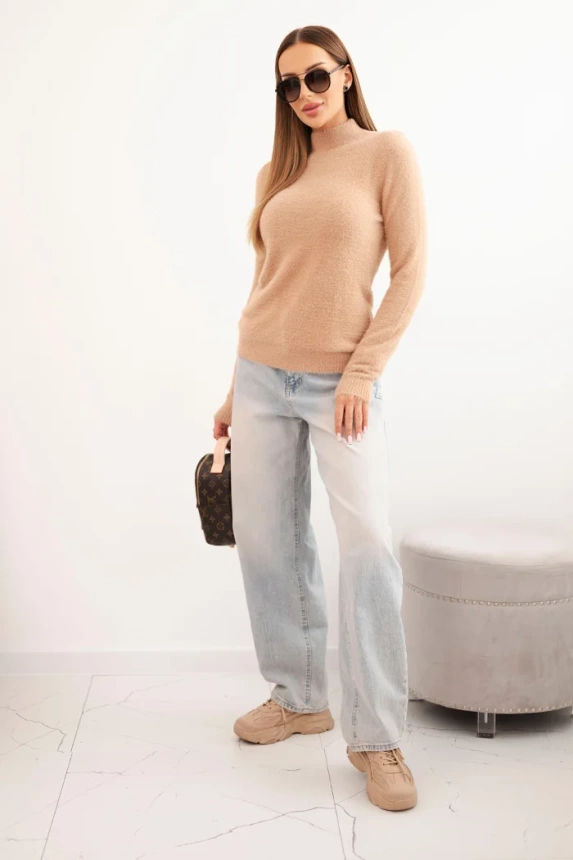 Women's alpaca sweater with a turtleneck camel