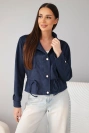 Women's suede jacket with pockets and a drawstring at the waist navy