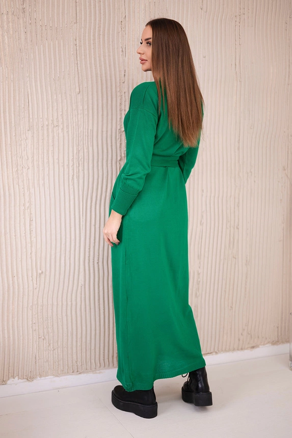 Long cardigan sweater tied at the waist green