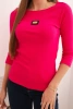 Women's ribbed blouse with 3/4 sleeves and decorative patch raspberry
