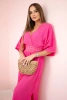 Muslin dress with embroidery at the waist fuchsia
