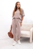 Damen-Viskose-Set mit kurzen Ärmeln und Hosen Dunkelbeige