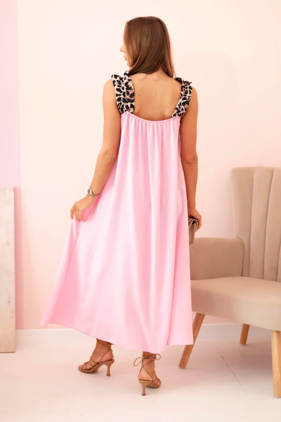 Damenkleid mit Trägern mit Leopardenmuster Bonbon-Rosa