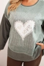 Women's Plus Size cotton sweatshirt with heart print and drawstrings khaki
