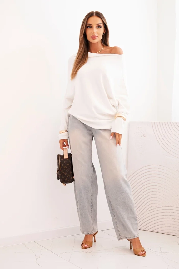 Women's asymmetrical batwing viscose sweater ecru