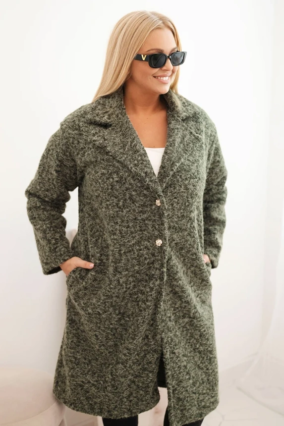 Damenmantel Plus Size mit Wolle und großem Kragen khaki