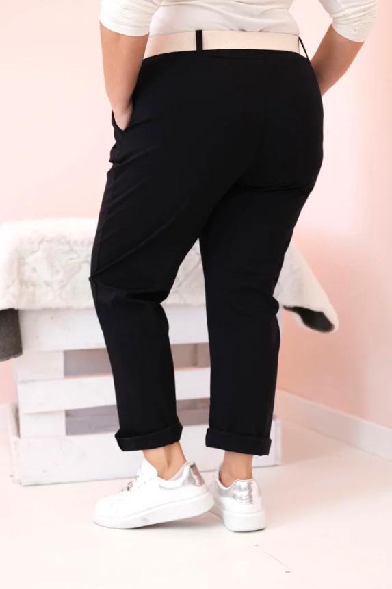 Dámské bavlněné kalhoty Plus Size s páskem černý