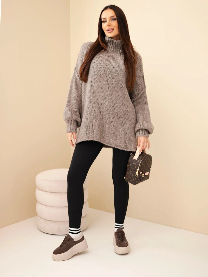 Women's oversized sweater with wool blend, turtleneck, and wide sleeves fango