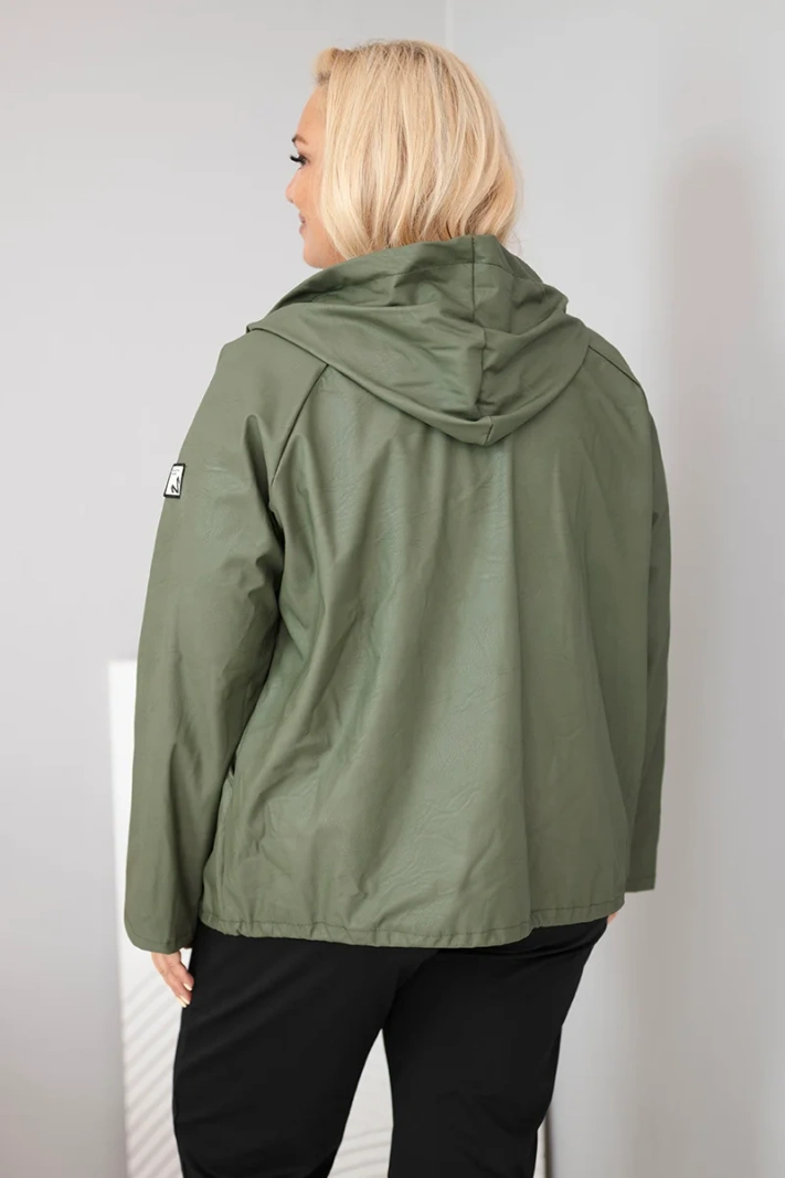 Kurtka damska Plus Size z kapturem i regulowanym dołem khaki
