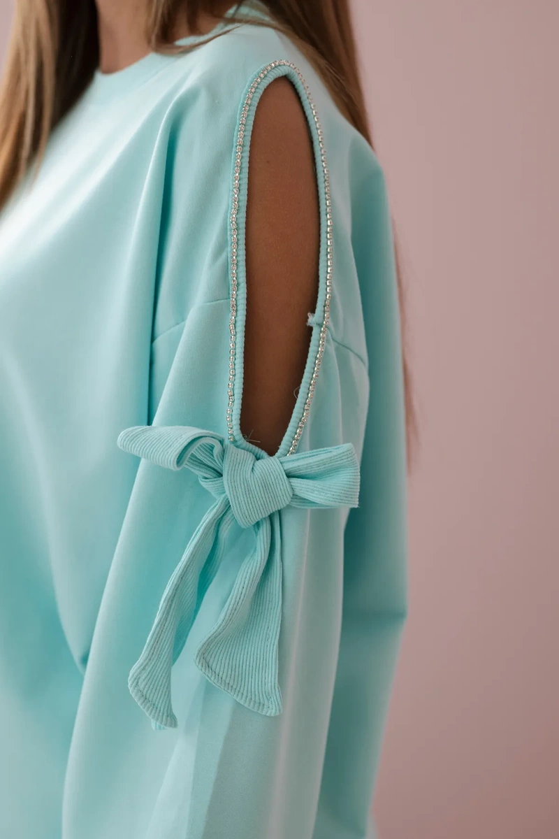 Komplet bluzy z kokardą na rękawach i legginsów miętowy zdjęcie 4