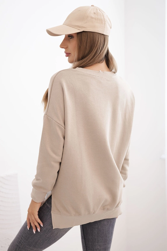 Women's oversized sweatshirt with long sleeves light beige
