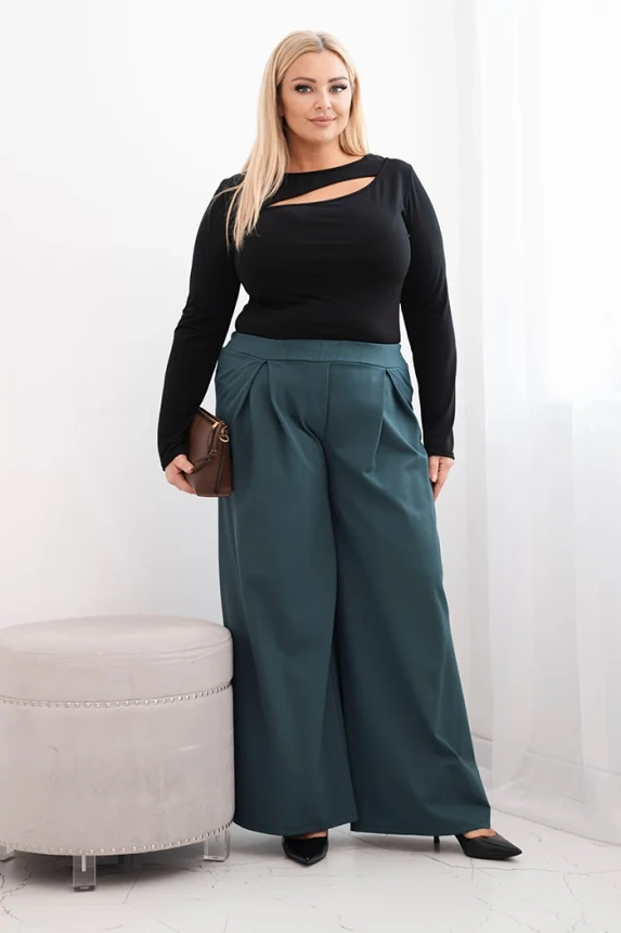 Damen Plus Size Hose mit weitem Bein und Falten meeresgrün