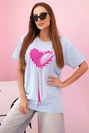 Moteriška oversize medvilninė T-shirt su širdimi ir kutais mėlyna