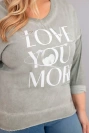 Damenbluse Plus Size mit dem Aufdruck Love You More khaki