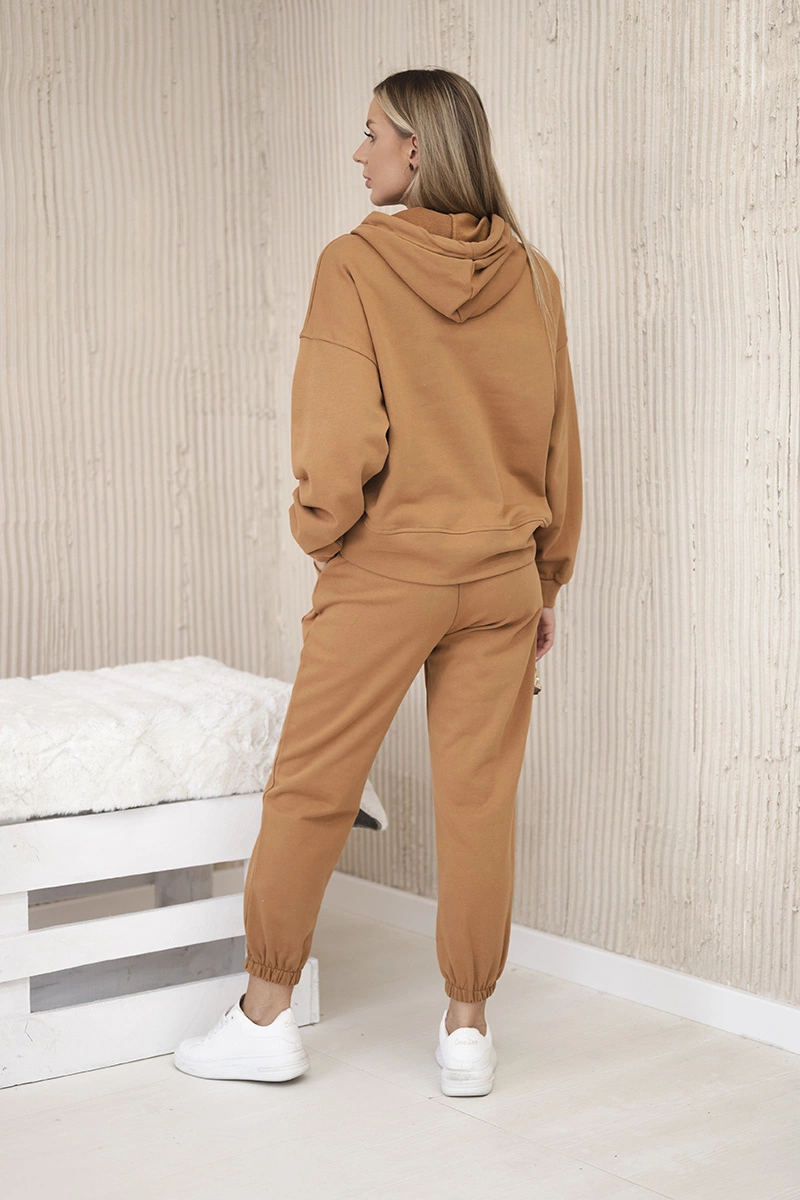 Komplet bawełniany bluza z kapturem + spodnie camelowy zdjęcie 3