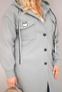 Dámsky kabát Plus Size s kapucňou zapínaný na gombíky sivý