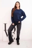Women's basic cotton loop sweatshirt with a round neckline navy blue