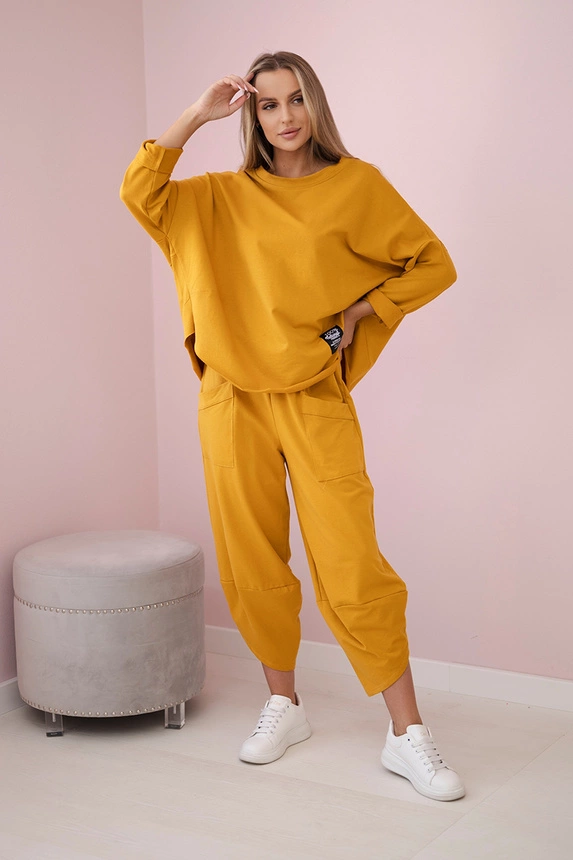 Cotton sweatshirt pants set mustard
