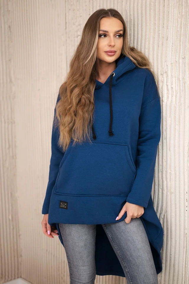 Bluza ocieplana z długim tyłem i kapturem granatowa